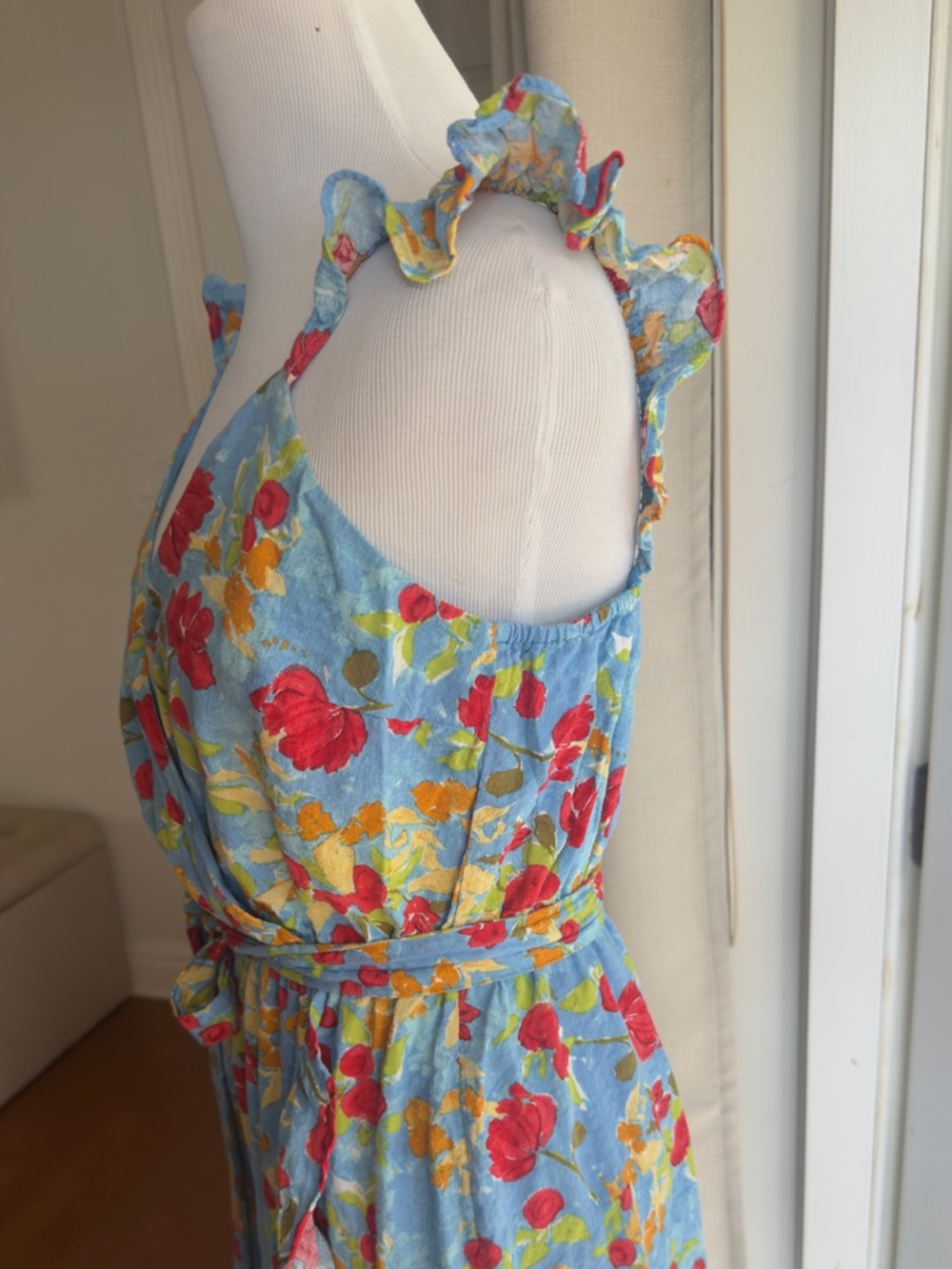 LC Lauren Conrad Light Blue Floral Dress with Red & Yellow floral Accents - Picture 5 of 6